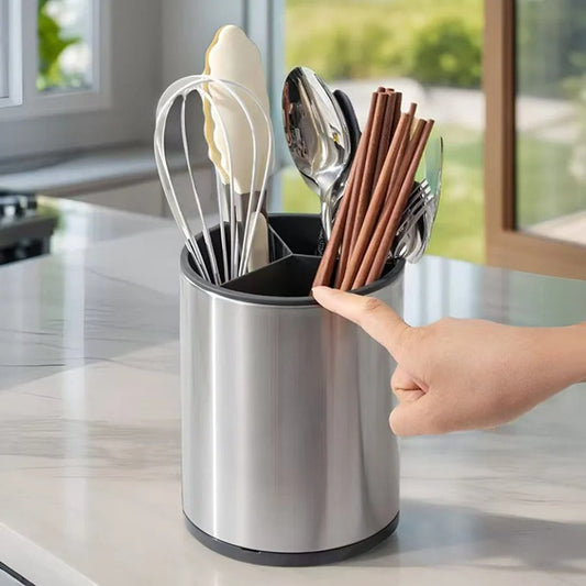 360° Rotating Stainless Steel Cutlery Holder